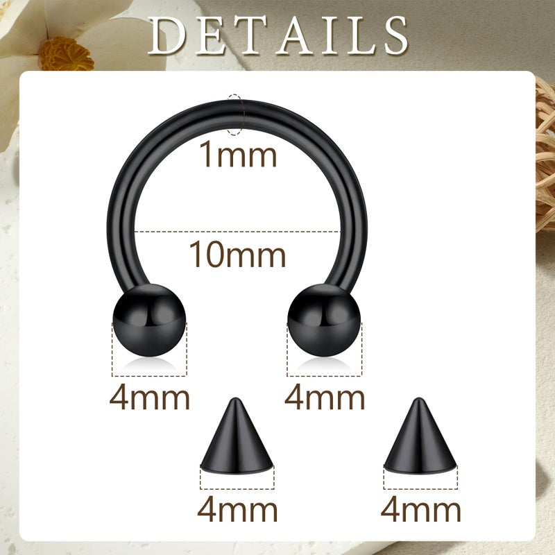 D.Bella 16G Surgical Steel Nose Septum Horseshoe Hoop Eyebrow Lip Navel Belly Nipple Piercing Ring 10mm Helix Tragus Daith Rook Earrings w Replacement Spikes - Image 2